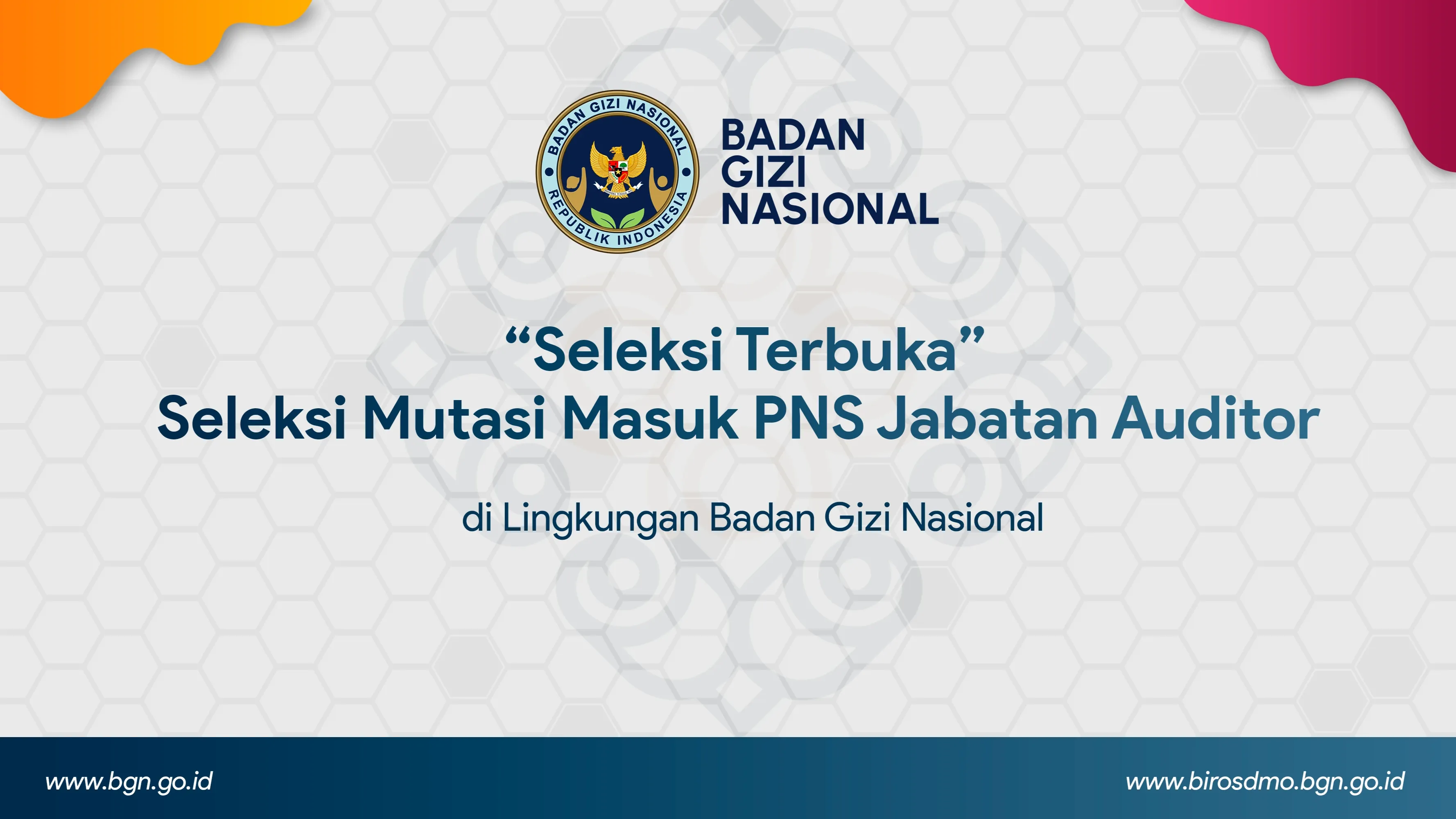 Seleksi Terbuka - Seleksi Mutasi Masuk PNS Jabatan Auditor di Lingkungan Badan Gizi Nasional Batang Hari